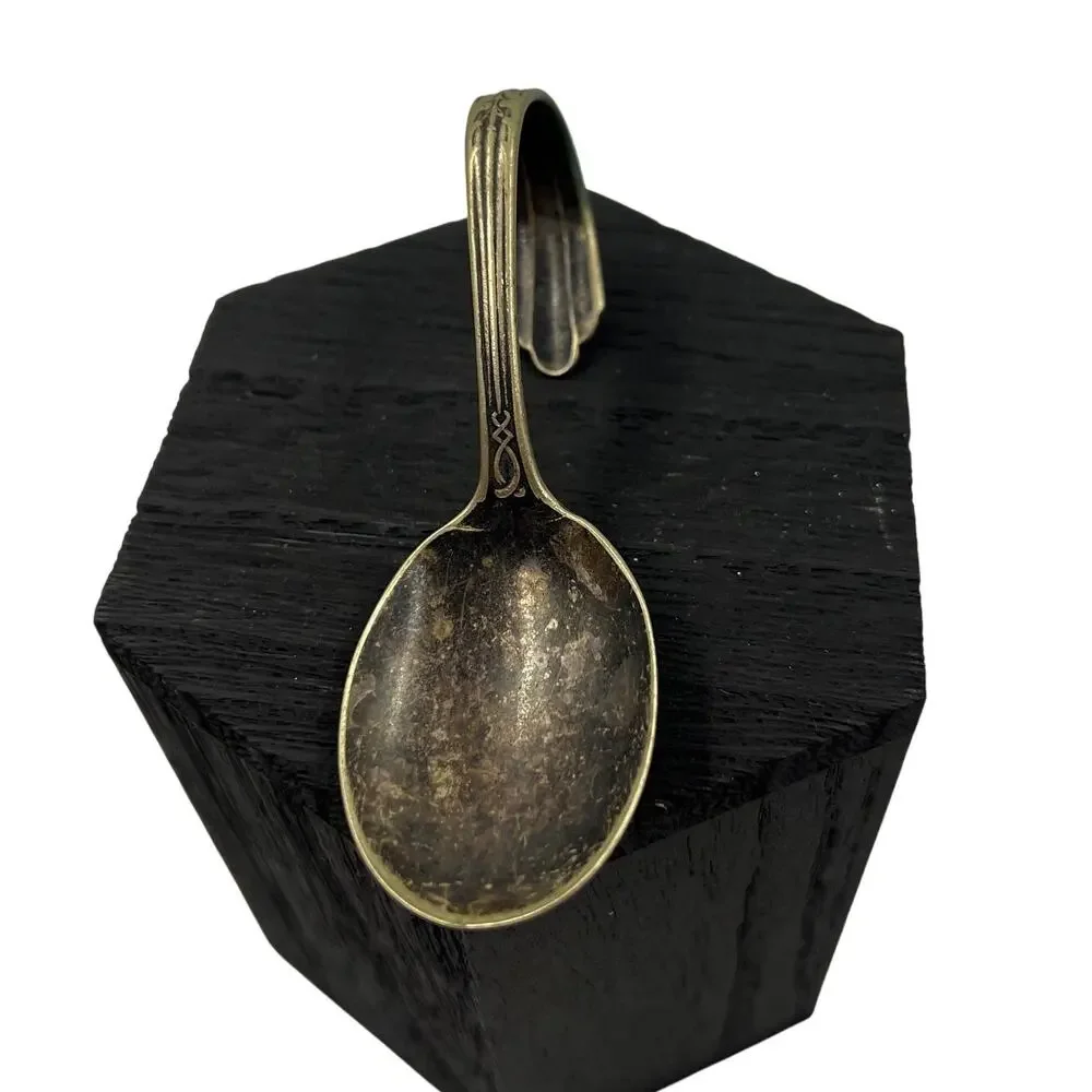 Antique RARE NSO Marked Curved Baby Spoon EPNS‎ Silver Plate Decorative